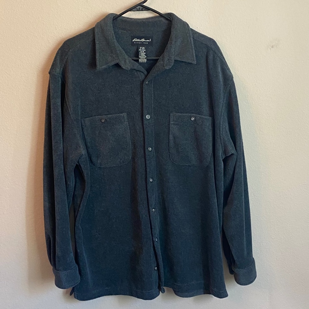 Eddie Bauer Dark Grey Button Down Fleece Size M